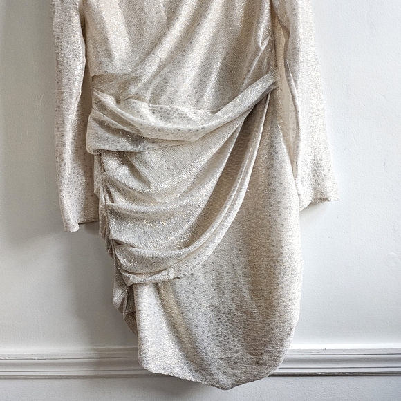 Talbot Runhof Gold/Silver Metallic Effect Ruched Midi Dress Size US14/DE44 - Picture 12 of 17